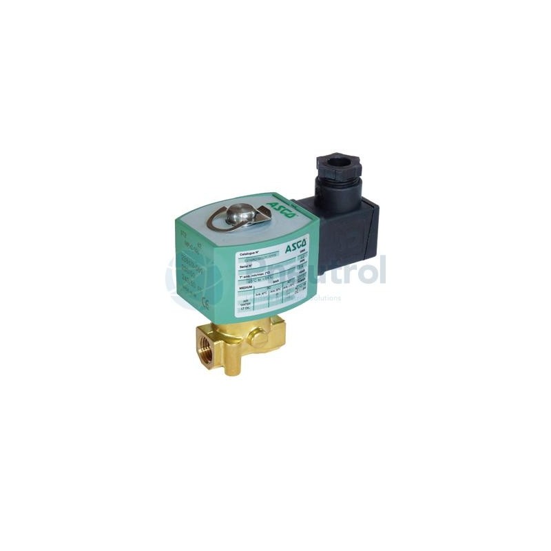 ASCO E262K013S1N00F8 - Series 262, Brass Body, 230V AC, G1/4, 2/2 NC, Solenoid Valves Direct Operated for High Pressure Fluids