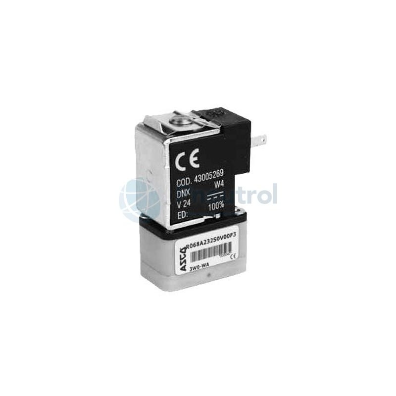 ASCO 0068A232S0V00F1 24/DC - 3/2 U, 24VDC, 0.8mm Orifice Size, 1/4-28 UNF, -0.9-8 Bar, FPM, Series 068 Solenoid Valves Push-In H