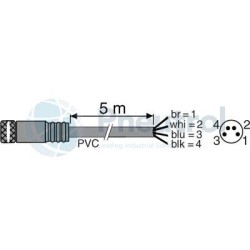 JOUCOMATIC 88157771 - straight female connector, M8, 4 wires, IP65, With 5m PVC Lead