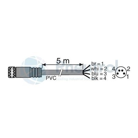 JOUCOMATIC 88157771 - straight female connector, M8, 4 wires, IP65, With 5m PVC Lead